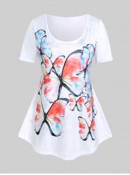 T-shirt à Imprimé Papillon à Manches Courtes Grande Taille - Blanc 1X | US 14-16