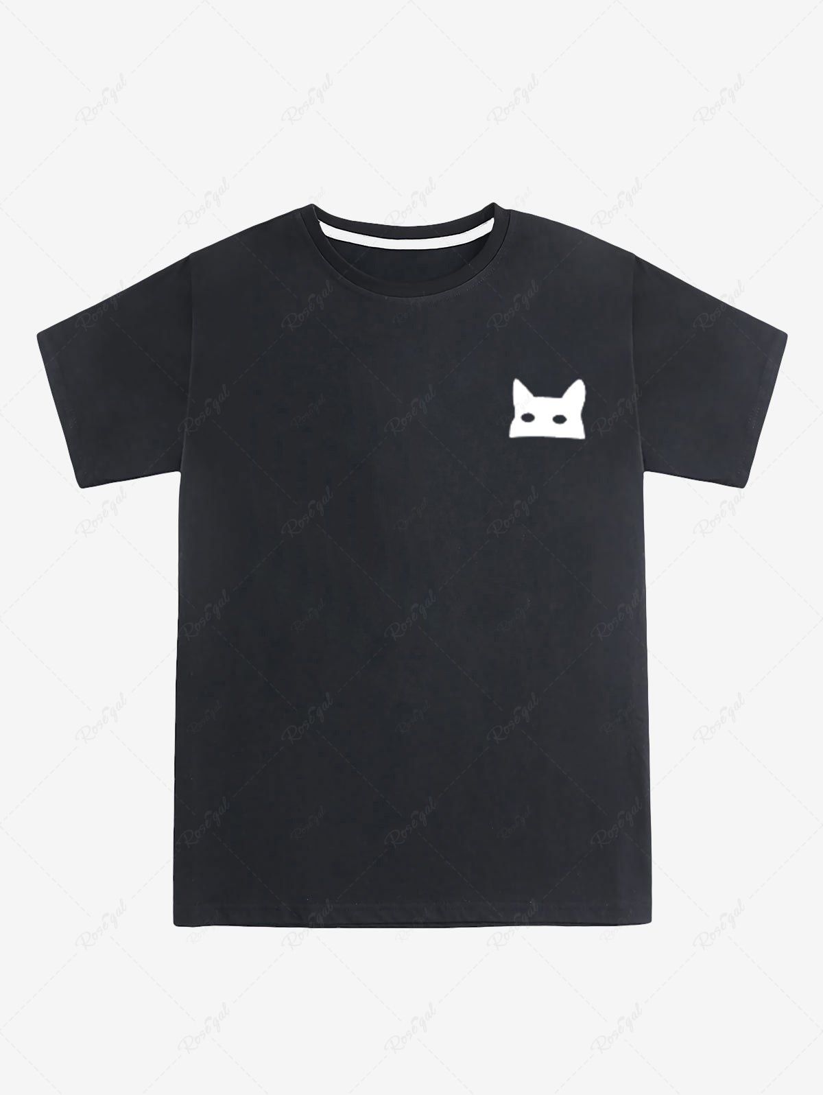 T-shirt Unisexe à Imprimé Chat à Manches Courtes Noir 4XL