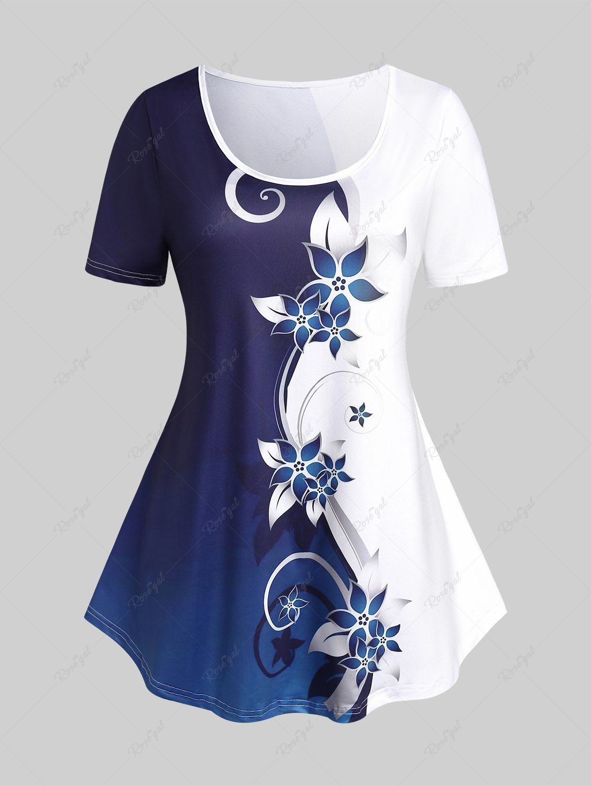 Hot Plus Size Two Tone Short Sleeves Tee  