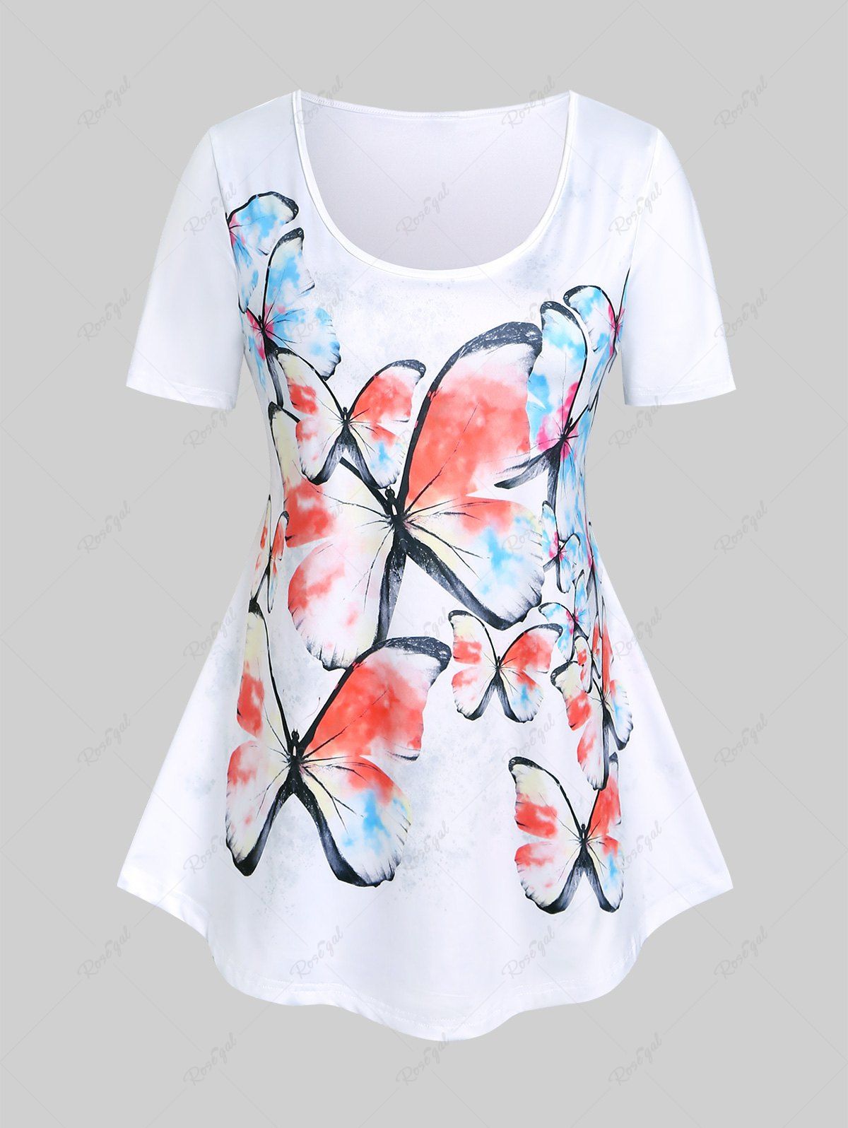 T-shirt à Imprimé Papillon à Manches Courtes Grande Taille Blanc 1X | US 14-16