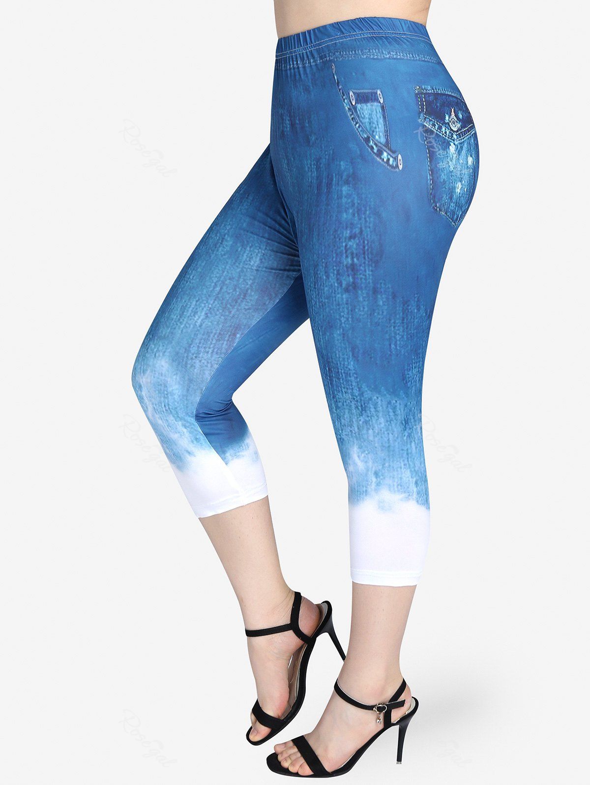 Outfits Plus Size 3D Jeans Printed Ombre Jeggings  