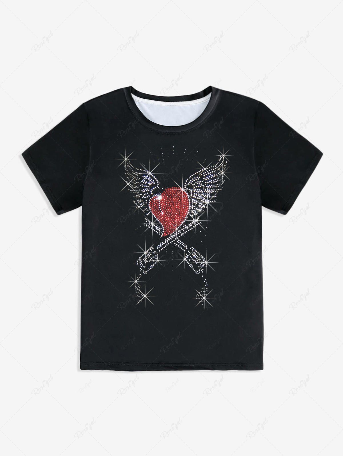 T-shirt à Imprimé 3D Fumée et Cœur Brillant Unisexe Noir 6XL