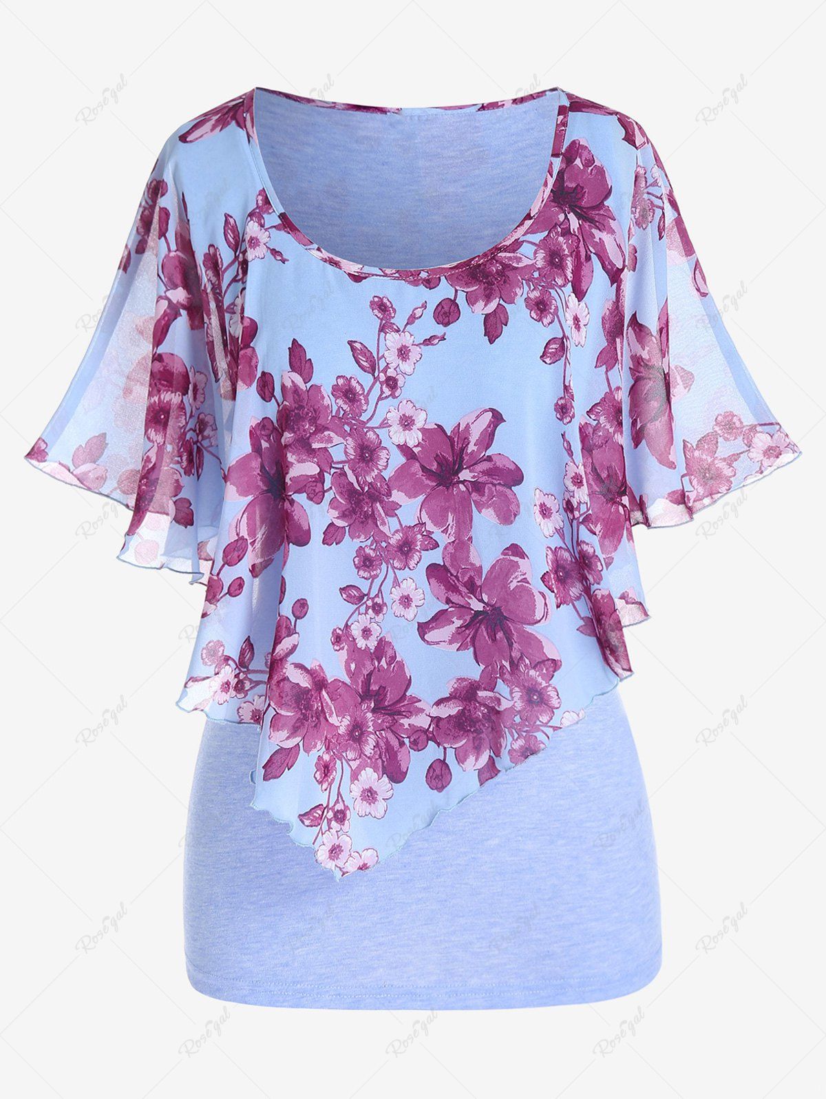 Shops Plus Size Ruffle Overlay Floral Print Tee  