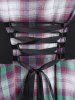 Plus Size Lace Up Panel Backless Plaid Vintage Sleeveless Dress with Mesh -  