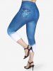 Plus Size 3D Jeans Printed Ombre Jeggings -  