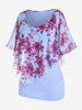 Plus Size Ruffle Overlay Floral Print Tee -  