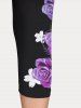 Plus Size Rose Printed Capri Leggings -  