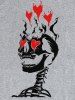 T-shirt Unisexe à Imprimé Cœur Crâne à Manches Courtes - Gris Clair L