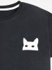 T-shirt Unisexe à Imprimé Chat à Manches Courtes - Noir L