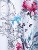 Plus Size Flower Cat Printed Short Sleeves Tee -  