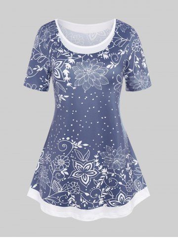 T-shirt Décontracté à Imprimé Floral de Grande Taille - BLUE - M | US 10