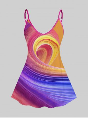 Plus Size Psychedelic Swirl Printed Tank Top - LIGHT PINK - XL