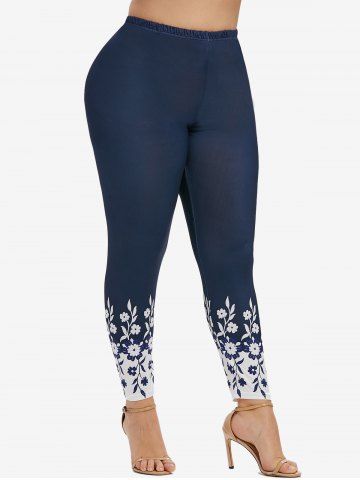 Plus Size High Waisted Floral Print Skinny Leggings