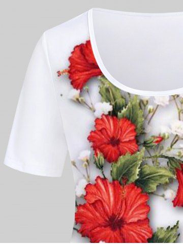 Plus Size 3D Flower Printed Short Sleeves T Shirt