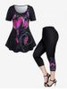 Heart Printed Tee and Heart Printed Leggings Plus Size Summer Outfit -  