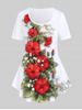 Plus Size 3D Flower Printed Short Sleeves T Shirt -  