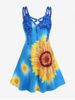 Plus Size 3D Sunflower Printed Crisscross A Line Sleeveless Dress -  
