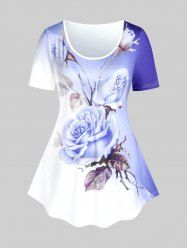 T-shirt à Imprimé Rose en Couleur Ombrée de Grande Taille - Bleu clair L | US 12