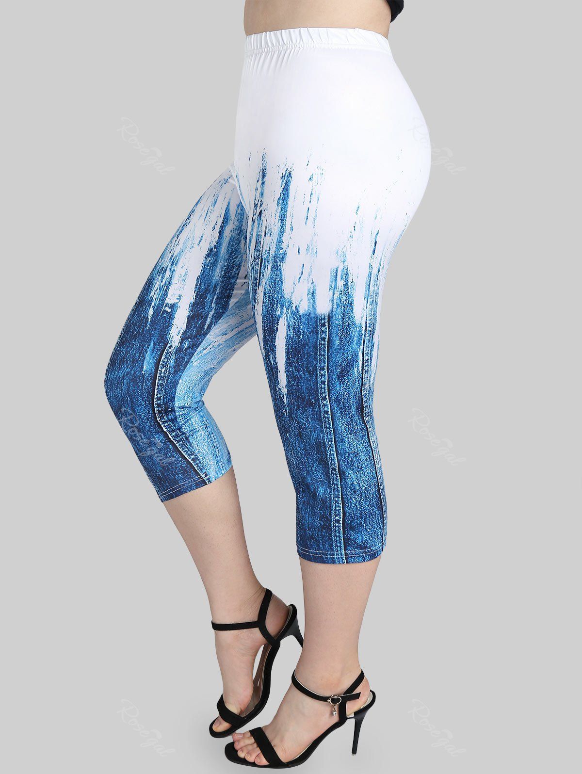 Legging Corsaire à Imprimé 3D Jean en Deux Couleurs de Grande Taille Bleu profond S | US 8