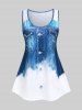 3D Ombre Denim Print Lace Panel Tank Top and Leggings Plus Size Summer Outfit -  