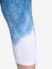 3D Ombre Denim Print Lace Panel Tank Top and Leggings Plus Size Summer Outfit -  
