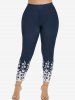 Plus Size High Waisted Floral Print Skinny Leggings -  