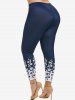 Plus Size High Waisted Floral Print Skinny Leggings -  