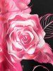 Plus Size Rose Print Colorblock Tee -  