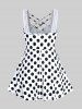 Plus Size Polka Dot Backless Strappy Tunic Tank Top with Lace -  