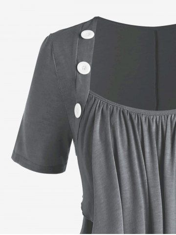 Plus Size Layered Draped Buttoned Round Hem Tunic Tee