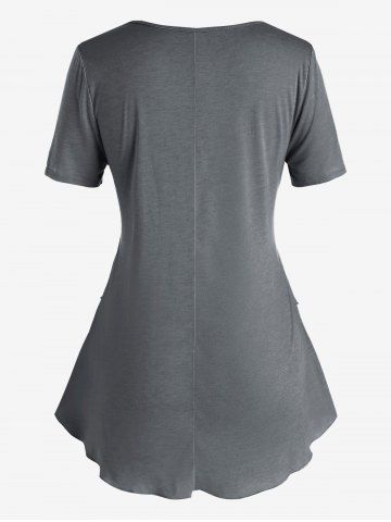 Plus Size Layered Draped Buttoned Round Hem Tunic Tee
