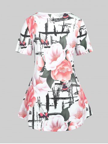 Plus Size Plaid Floral Print Tee