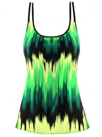 Modest Contrast Colorblock Padded Dual Strap Boyshorts Summer Beach Tankini Swimsuit - GREEN - S