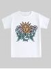T-shirt Unisexe à Imprimé Fleur Soleil Dessin Animé à Manches Courtes - Blanc 4XL