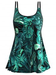 Maillot de Bain Tankini Hawaiien à Imprimé Fleur Feuille Tropicale à Double Bretelle - Vert M