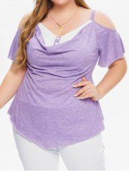 Plus Size Heather Curved Hem Faux Twinset T Shirt -  