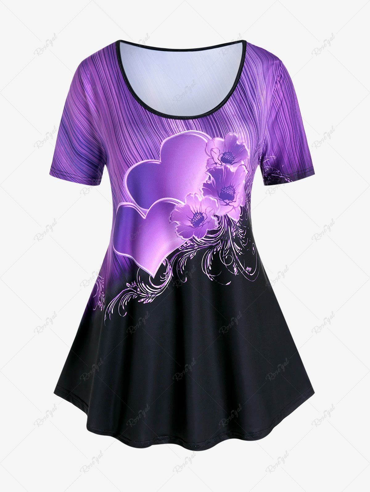 Outfit Plus Size Colorblock Floral Heart Print Tee  