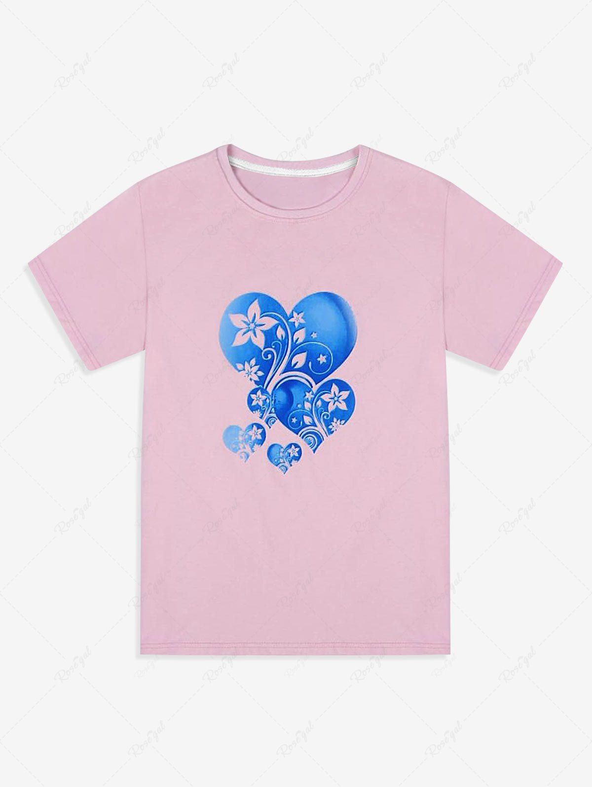 T-shirt Unisexe à Imprimé Fleur Cœur Rose clair 4XL