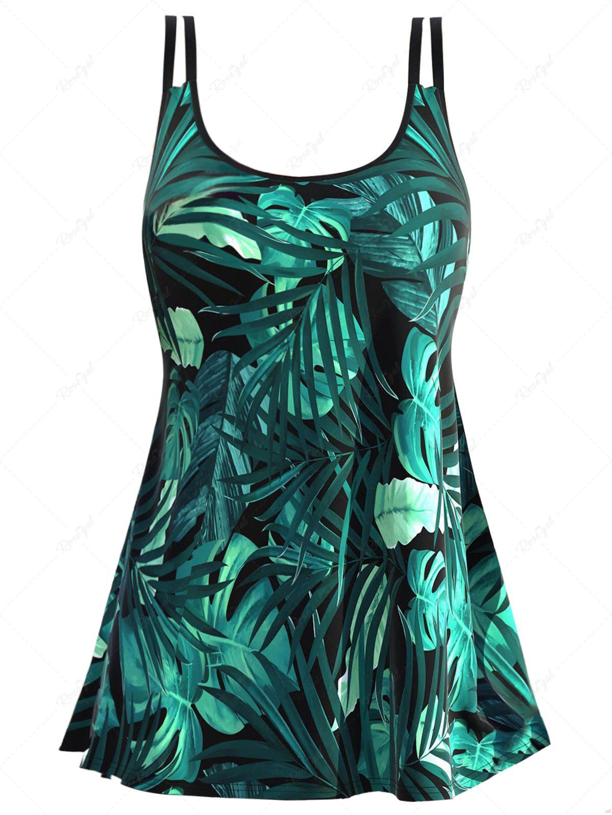 Maillot de Bain Tankini Hawaiien à Imprimé Fleur Feuille Tropicale à Double Bretelle Vert M
