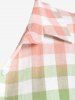 Plus Size Roll Up Sleeve Colorblock Pockets Plaid Shirt -  