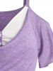 Plus Size Heather Curved Hem Faux Twinset T Shirt -  