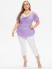 Plus Size Heather Curved Hem Faux Twinset T Shirt -  