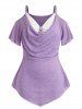 Plus Size Heather Curved Hem Faux Twinset T Shirt -  