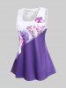 Plus Size Colorblock Floral Print Lace Panel Tank Top -  
