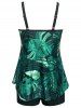 Maillot de Bain Tankini Hawaiien à Imprimé Fleur Feuille Tropicale à Double Bretelle - Vert M
