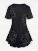 Plus Size 3D Rose Printed Short Sleeves Tee -  