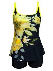 Maillot de Bain Tankini Modeste à Imprimé Floral à Double Bretelle - Jaune 2XL