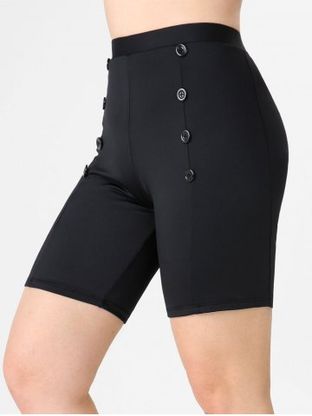 Plus Size & Curve High Waisted Solid Buttons Swim Shorts