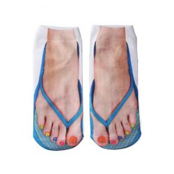 3D Flip Flops Printed Low Cut Ankle Socks - BLUE