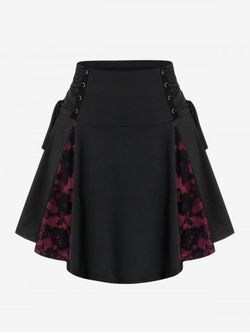 Mini Falda en a de Dos Tonos con Panel de Encaje Gótico - BLACK - L | US 12